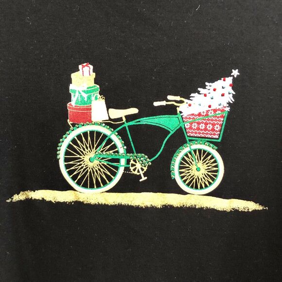 Karen Scott t-shirt ugly top Karen Scott size MEDIUM crew neck log sleeves Black - Picture 3 of 5